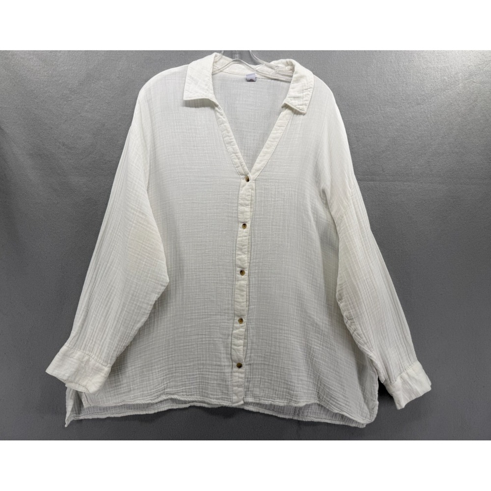 Old Navy Shirt Womens 2X White Cotton Gauze Boyfriend Minimalist Coastal Top